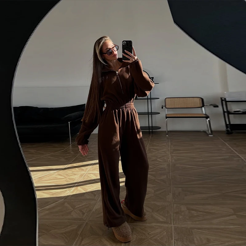 Damski kombinezon sportowy w stylu casual, proste nogawki, wysoki stan, wyszczuplający, uniwersalny, elastyczny, jednolity kolor, styl cool girl, odzież outdoorowa, streetwear.