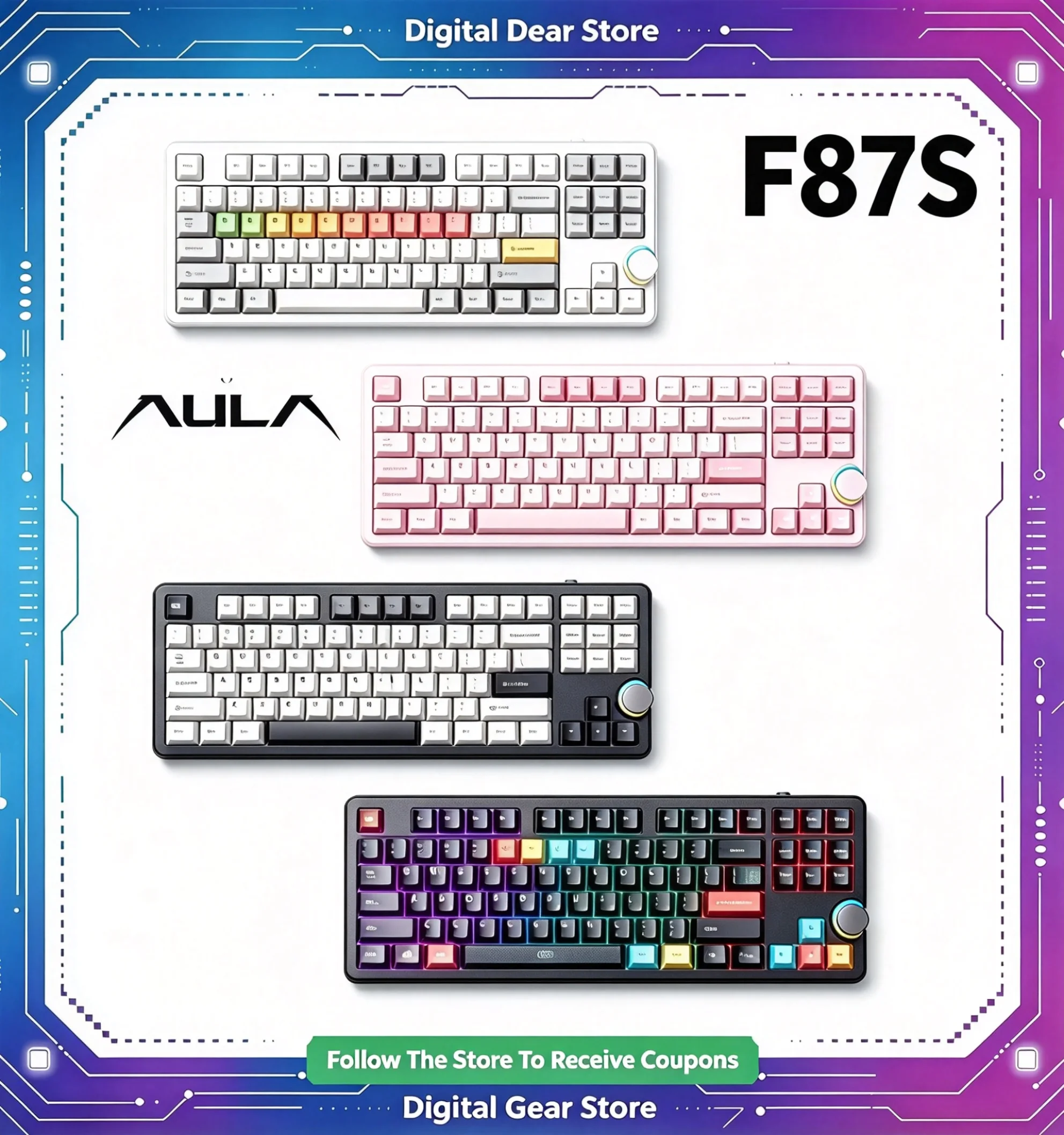 AULA F87S Wireless Bluetooth Tri-Mode Mechanical Keyboard Gasket Structure Hot Swappable Dual 8K Polling E-Sports Game Keyboard