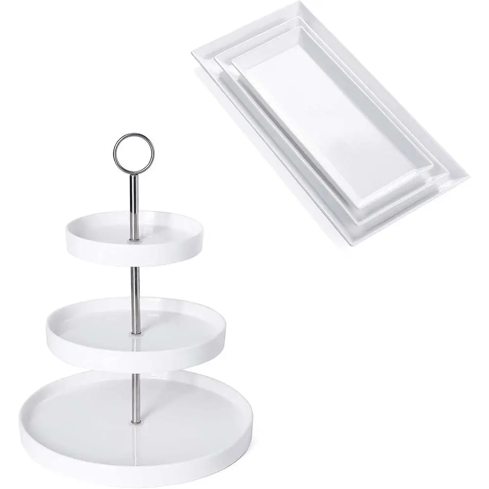 

734.101 3-Tier Porcelain Cupcake Stand, Tiered Dessert Stand, Cake Stand - White Porcelain Round Plates for Tea Party Wedding Ba