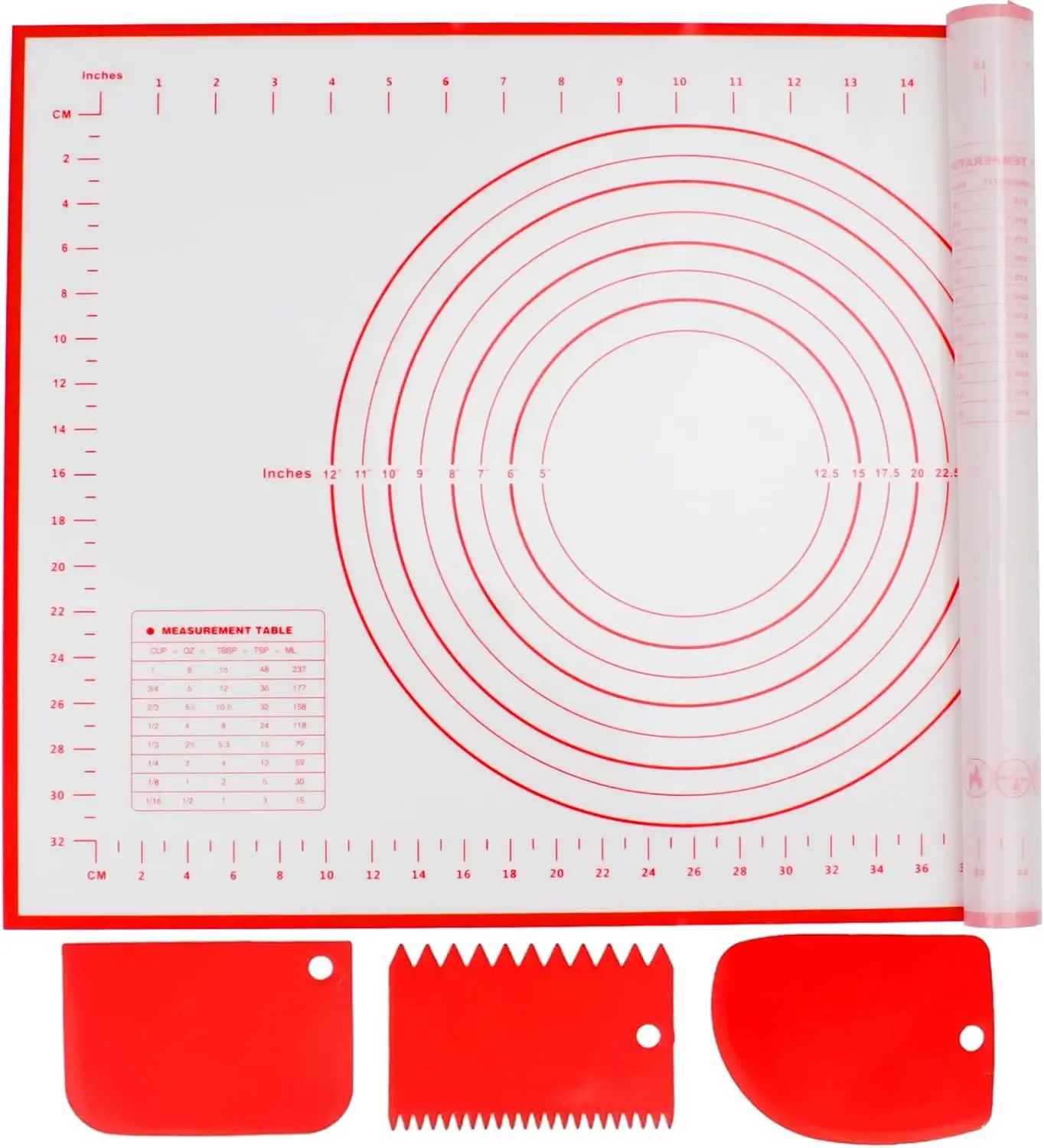 Food Grade Silicone Pastry Mat with Scale Non-Slip Non-Stick Kneading Mat 60x40/70x50cm with 3Pcs Dough Scraper