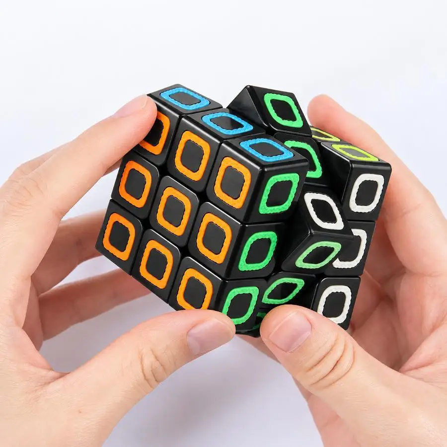 3x3 Brain Teaser Cube Black Colorful Square Ring Design Logic Puzzle Toy for Kids Adults Home Office Travel Birthday Party Gift