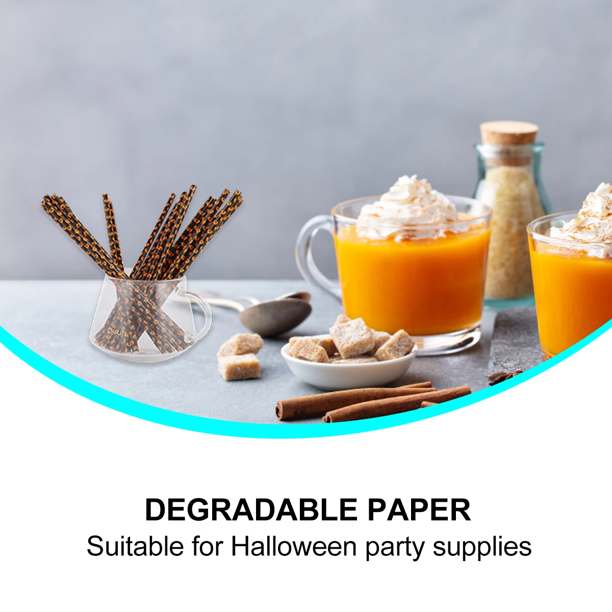 

125 Pcs Halloween Straws Disposable Paper Party Supplies Black Degradable Safe Use Pumpkin Pattern Drinking Straw