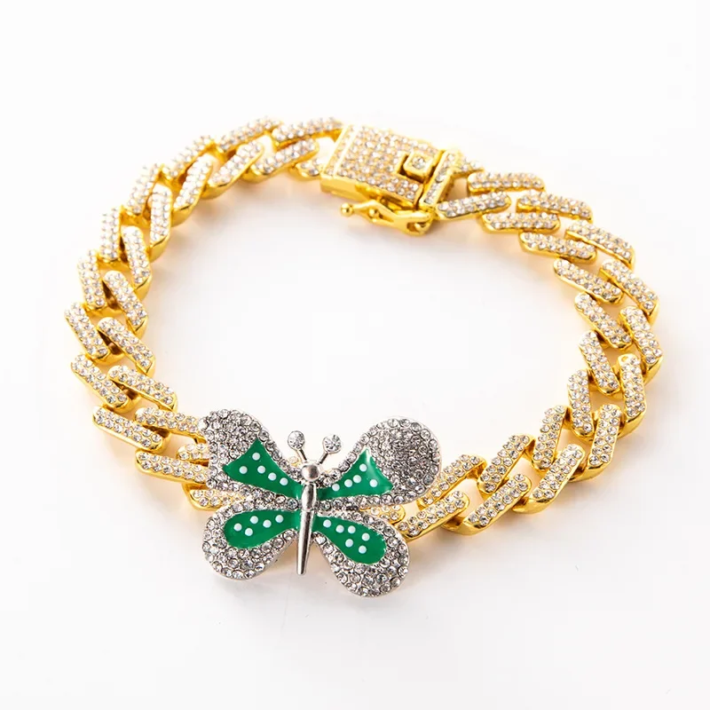 Luxury Fashion Rhinestone Butterfly Bracelet Women Men Hiphop Cuban Link Bracelets Gold Silver Color Jewelry Gifts
