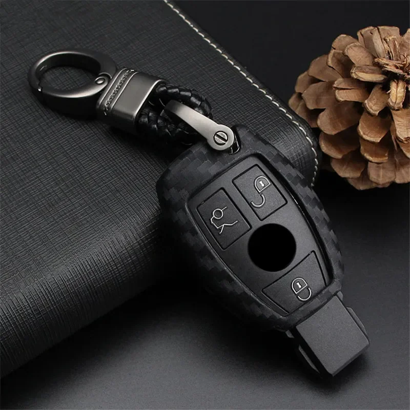 Carbon fiber pattern soft silicone key case cover for Mercedes for Benz B200 C180 e260l S320 glk300 CLA CLS S400 car styling