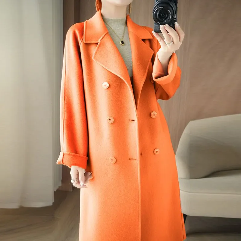 

Новый двусторонний шерстяной плащ, женское пальто, высококачественная двубортная длинная шерстяная куртка, осенне-зимнее шикарное повседневное шерстяное пальто