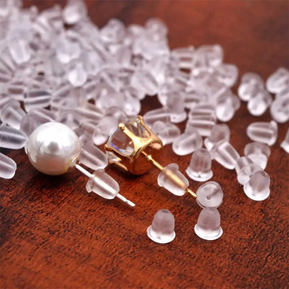 100Pcs Clear Soft Plastic Earring Findings Back Stoppers Earnuts Safe Tool