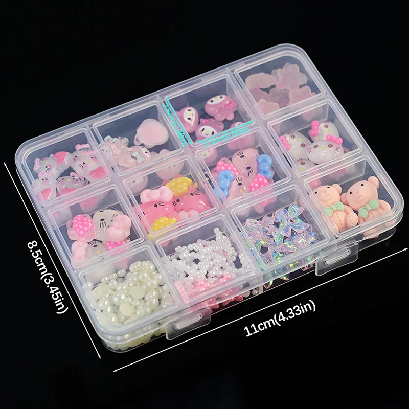 12Girds سانريو مرحبا كيتي مسمار الفن حجر الراين ثلاثية الأبعاد شريط مختلط القوس KT القط مسمار سحر الكرتون الحيوان مسمار أجزاء اكسسوارات الديكور