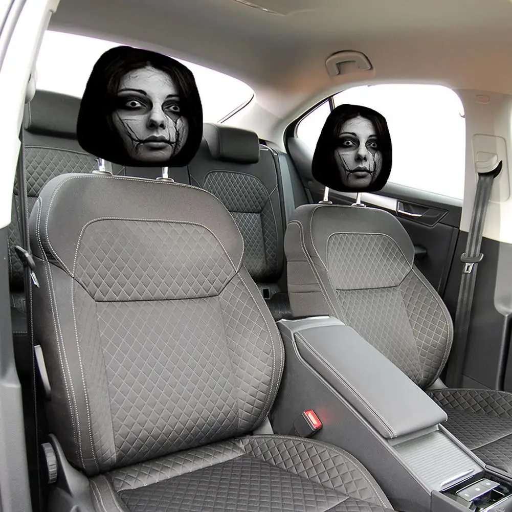 Funny Car Headrest Covers 2PCS Exaggerated Smile Face Seat Head Rest Protectors Stain Proof Pillowcase Interior Decoration
