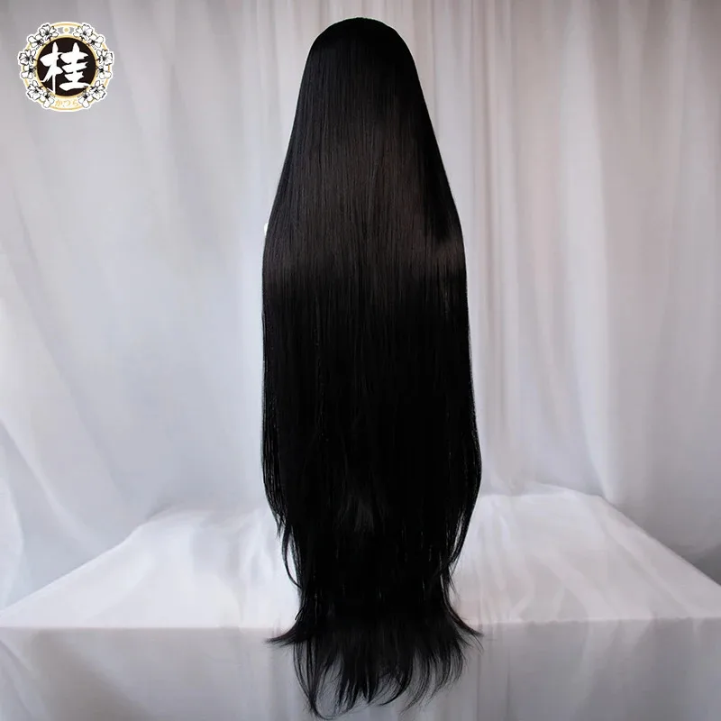 

CyUWOWO Albedo Wig Anime Albedo Cosplay Wig 120cm Deep Purple Black Long Hair Halloween Cosplay Wigs