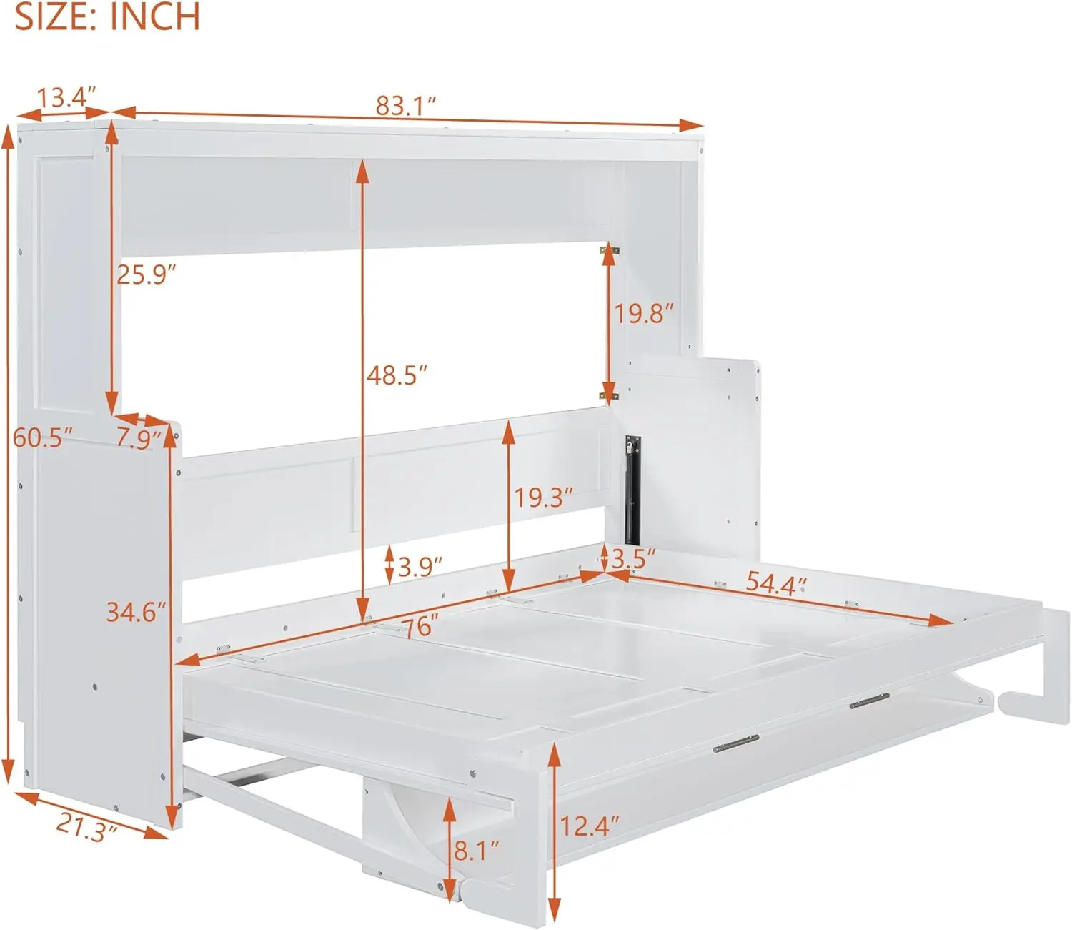 P Purlove Full Size Wood Murphy Bed With Hydraulic Lift, Modern Wall Bed With Desk Design, Space-Saving Folding Murphy Bed, No