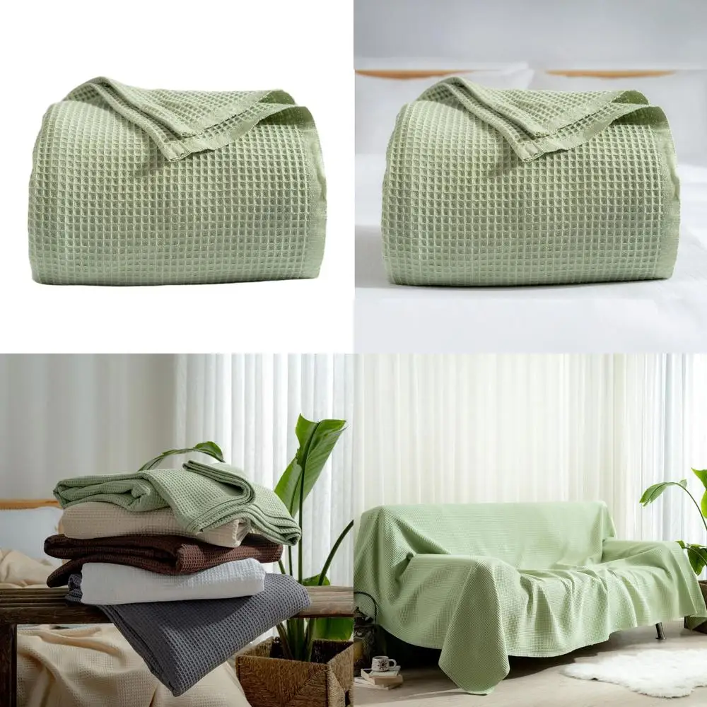 

Вафельное одеяло королевского размера из турецкого хлопка — мятно-зеленое, легкое и уютное лето (90x110 дюймов)