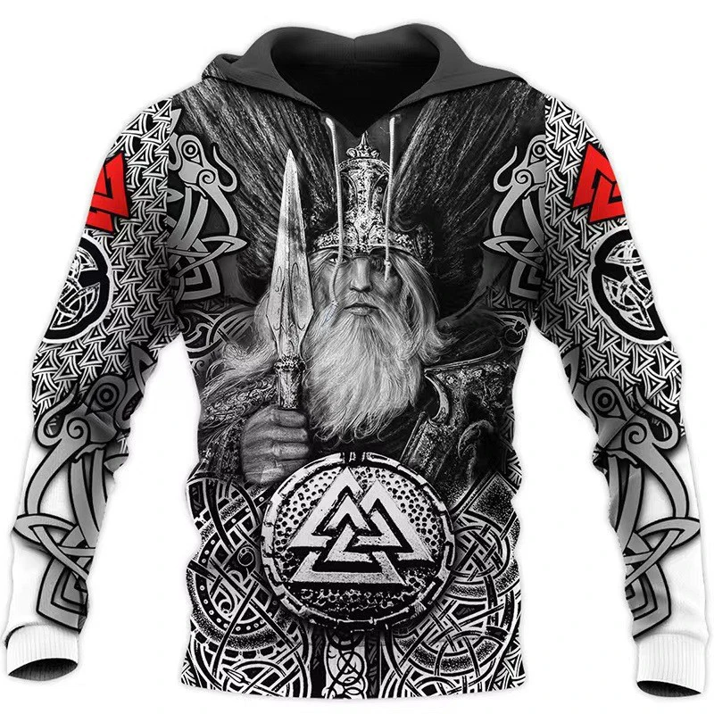 2024 Mens Hoodies Eagle Tattoo Pattern Vikings 3D Printed Fashion Casual Harajuku Hip Hop Autumn And Winter Oversized Sudaderas