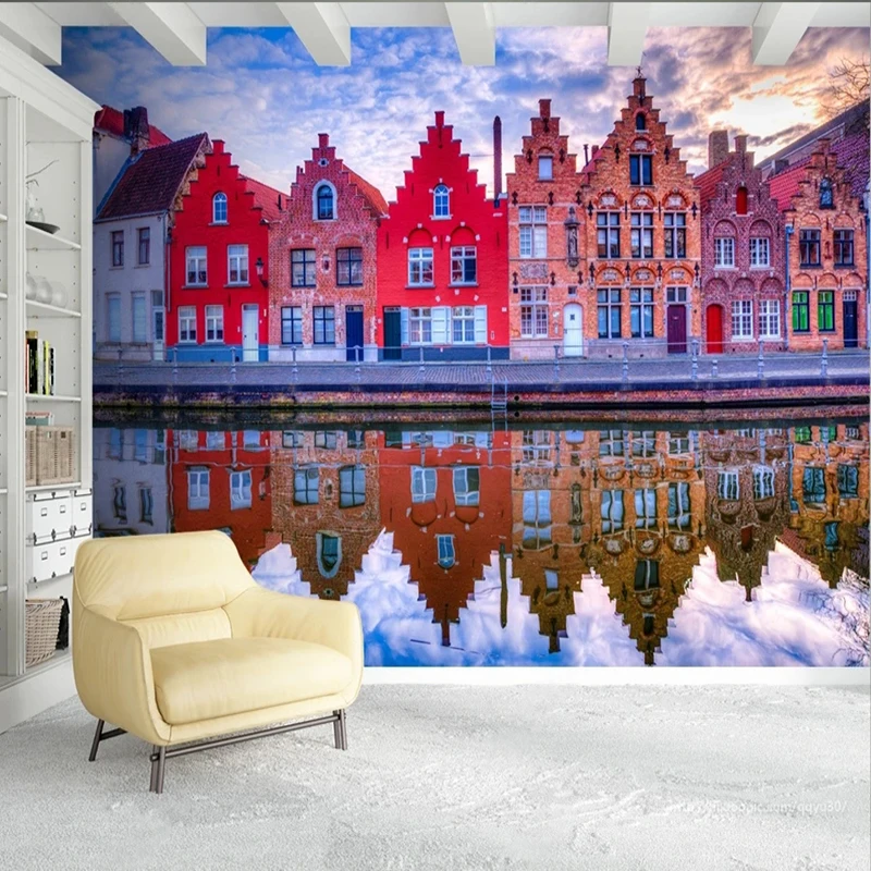 

European Town Custom 3D Wall Mural Wallpapers Belgian Cityscape 3D For Bedroom Living Room Sofa Backdrop Wall Papel De Parede