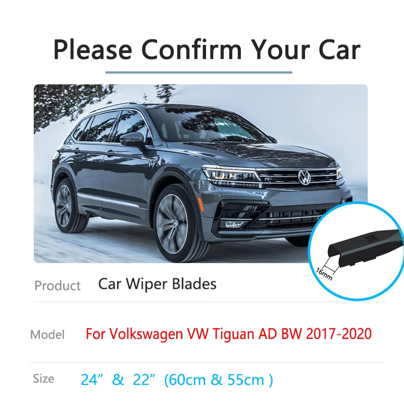 2x for Volkswagen VW Tiguan AD BW MK2 2017 2018 2019 2020 Wiper Blades Brushes Cutter Front Rear Window Windscreen Auto Cleaning