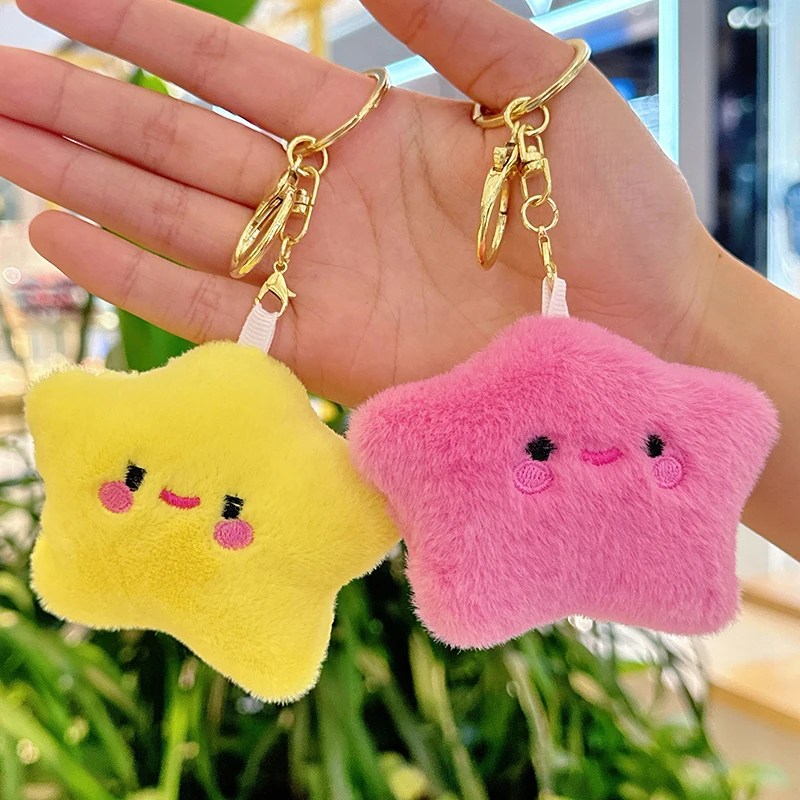 Cute New Plush Smiling Face Stars Doll Keychain Fluffy Soft Stuffed Toy Backpack Pendant Accessories Adorkable Gift For Kids