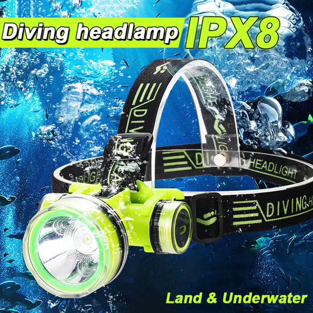 

Portable Large Light Cup Rechargeable Diving Headlight Underwater IPX8 Waterproof Super Bright LED Diver Spearfishing Headlamp