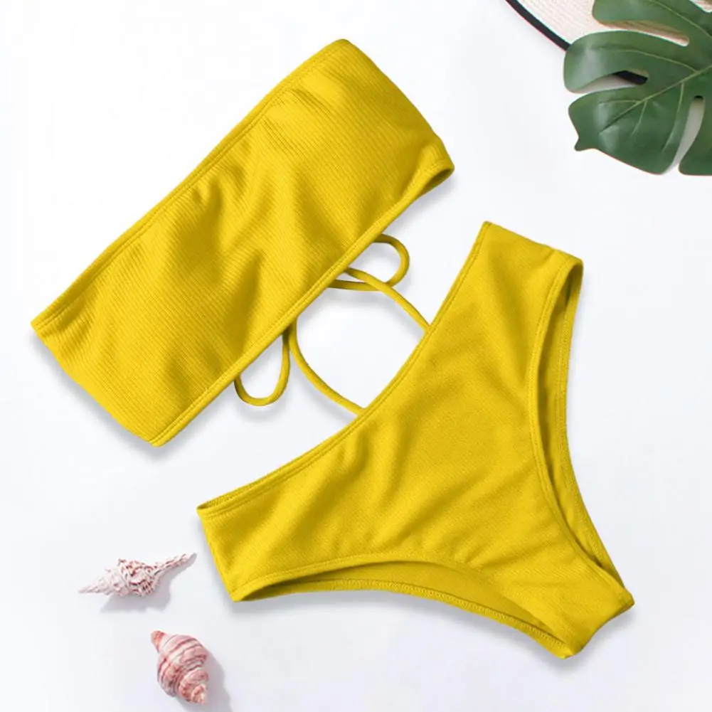 2023 New Bikini High Waist Strapless Sexy Bikini Women Swimwear Women Swimsuit Padded Bathing Suit Monokin Pure Color