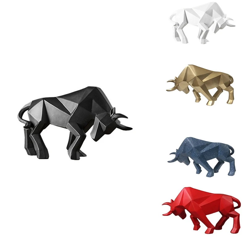 Nordic Resin Crafts Geometric Bullish Cattle Sculpture Home Living Room Office Creative Bullfighting Decoration