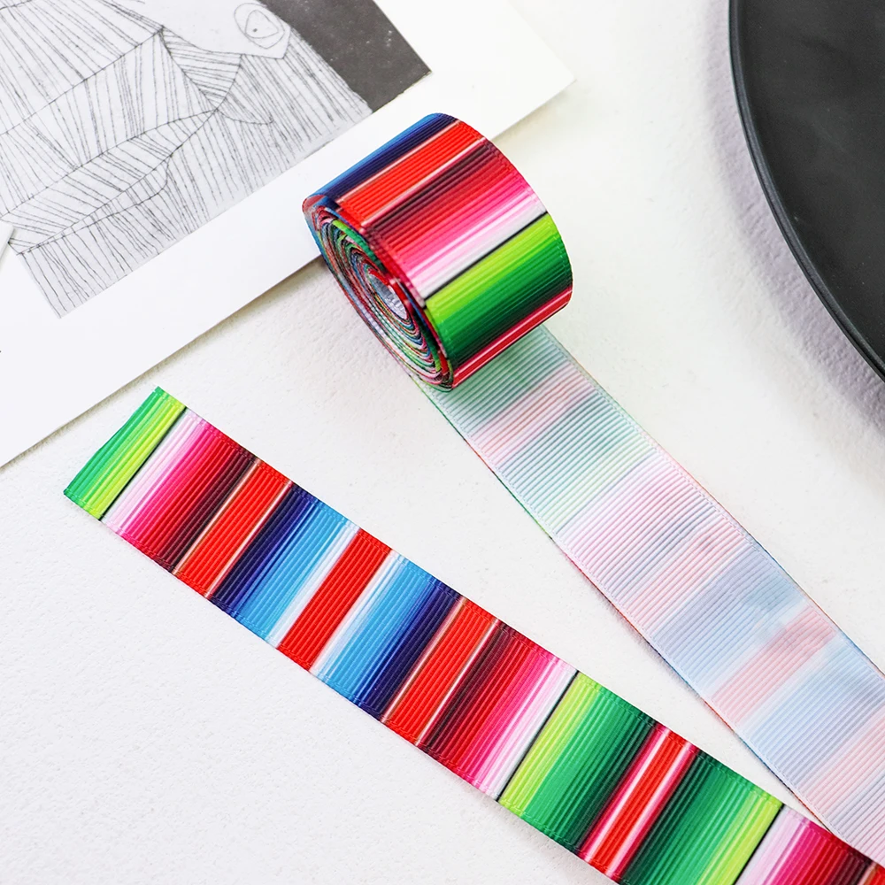 25mm Mexican Rainbow Stripes Printed Grosgrain Ribbon Handmade Hair Bows Materials Gift Packing DIY Sewing Accessories