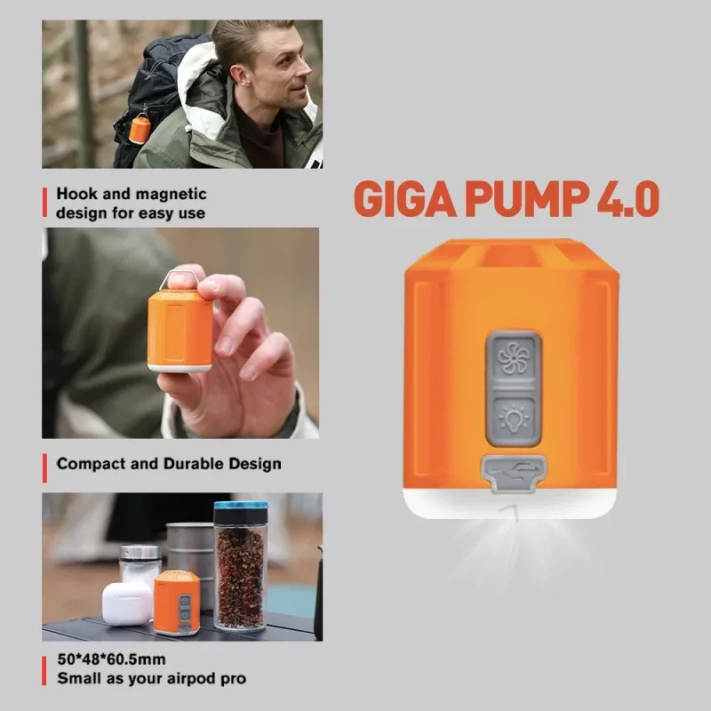 Imagem -05 - Portátil Mini Inflator Elétrico Giga Bomba 4.0 Carregamento Usb Outdoor Air Pump Lâmpada Colchão Barco Bomba de Vácuo Camping Laterna