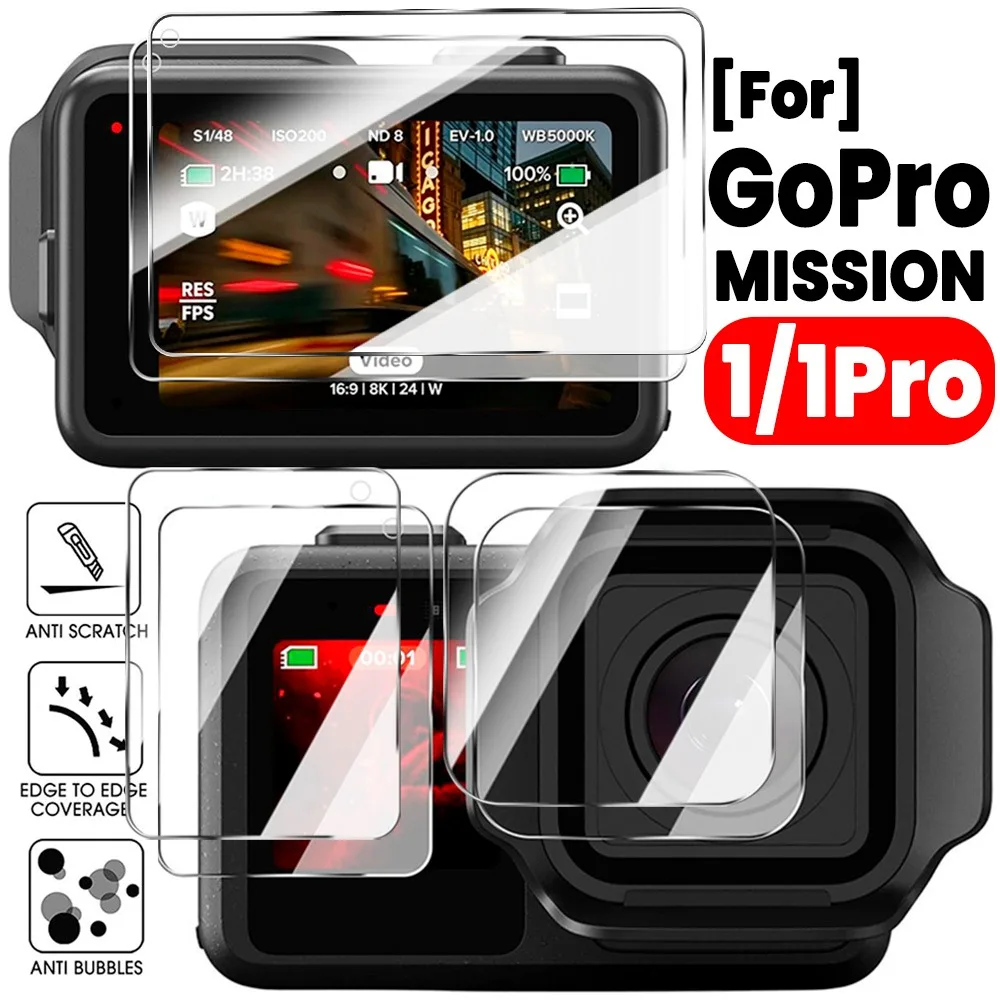 6IN1 Camera Lens Screen Protector for GoPro Mission 1Pro 9H Tempered Glass Anti-scrach Bubble-Free Film for GoPro Mission 1/1Pro