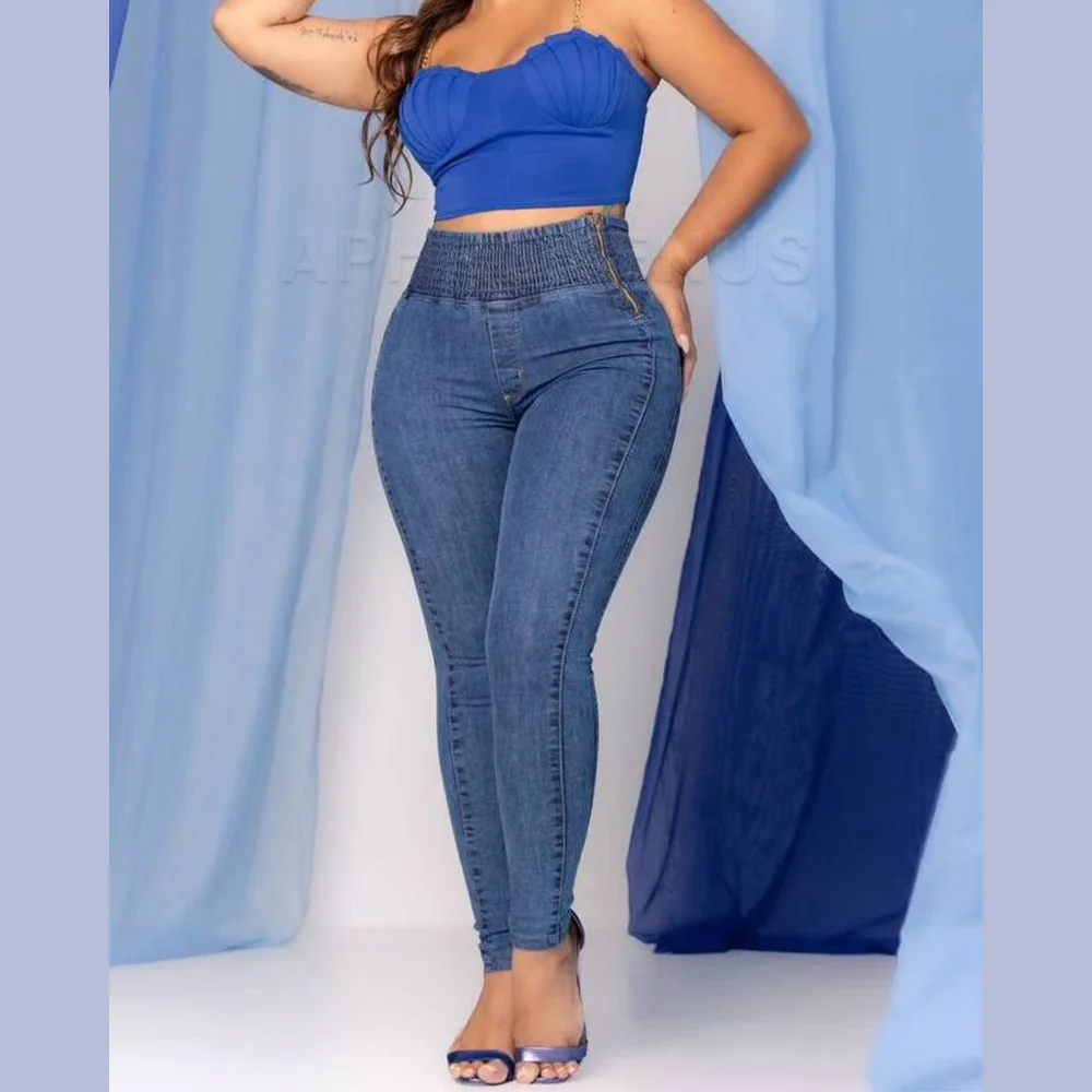 2024 Fashion High-quality High Waist Pencil Jeans Women Classic Skinny Casual Denim Pants Streetwear Stretch Wash Trousers
