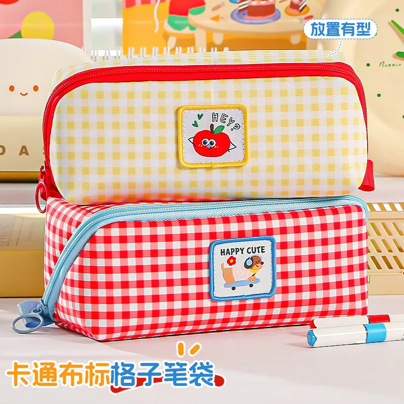 New Cartoon Large Capacity Prism Grid Pencil Case Dopamine Cute High-Value Junior High School Box Stationery Bag