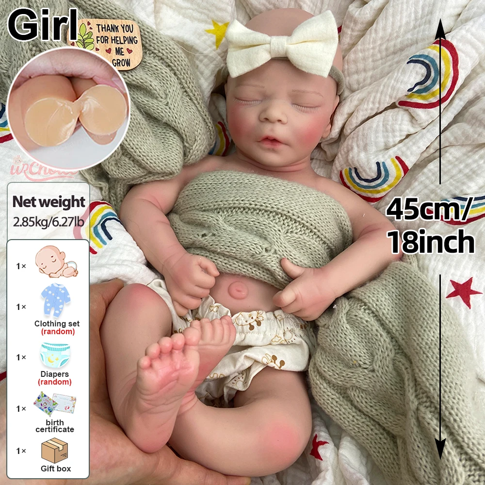 18Inch Zachte Levensechte Siliconen Reborn Baby Meisje Waterdichte 3D Huid Comfort Pop Rustgevende Aanwezigheid voor Ouderen Die Verloren kinderen