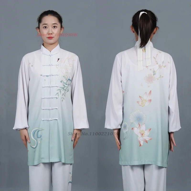 

2025 chinese tai chi kung fu uniform traditional flower print wushu taichi kungfu uniform tai chi training exercise practice set