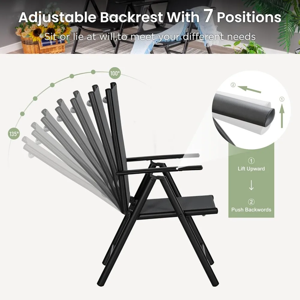 طقم طعام مكون من 9 قطع، طقم طعام خارجي لأثاث الفناء مع كراسي قابلة للطي محمولة قابلة للتعديل (أسود) وباي كبير #3