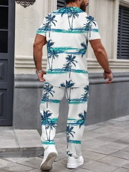 Men's Summer Sports And Leisure Suit Trousers Two-piece Hawaiian Style Men's Thin Trend Short-sleeved T-shirt Large Size Loose