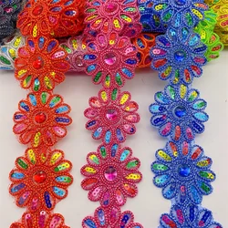 4meters Colorful Sew on Rhinestone lace trim Lace fabric For Bridal Wedding wide:6cm