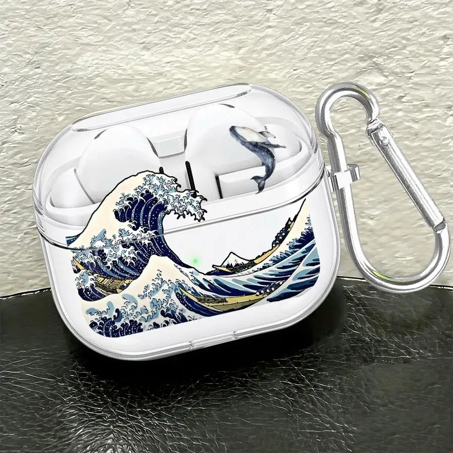 Hülle für Samsung Galaxy Buds 4 Pro 4Pro Live 3 FE 3Pro 2, transparente Kopfhörerhülle, Motiv: Meereswelle, fliegender Fisch