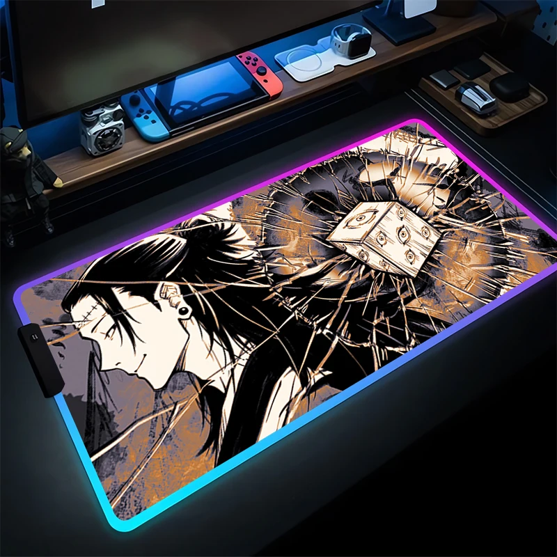 لوحة الماوس ألعاب LED ملحقات ألعاب الكمبيوتر لوحة المفاتيح J-jujutsu K-kaisen Geto المطاط حصيرة مكتبية RGB كمبيوتر محمول اليابان أنيمي ماوس