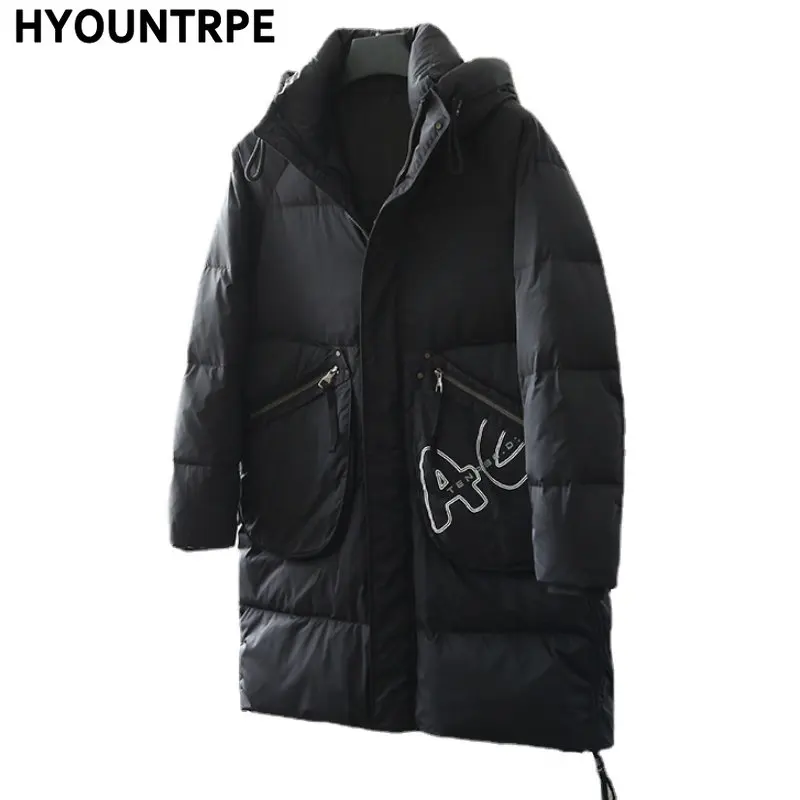 

Men Hooded Down Jacket Winter Casual Letter Printed Parkas Streetwear Warm Black Zipper Jackets Harajuku Fashion Duck Down Coats