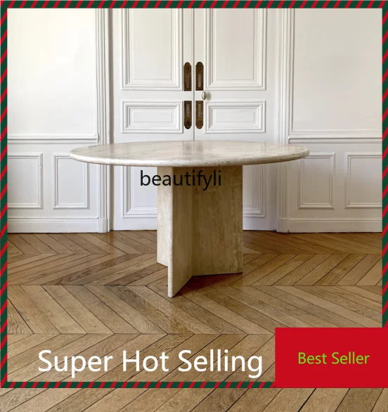 

G1218 G1218 Italian light luxury natural travertine modern simple marble dining table dining table round living room furniture d