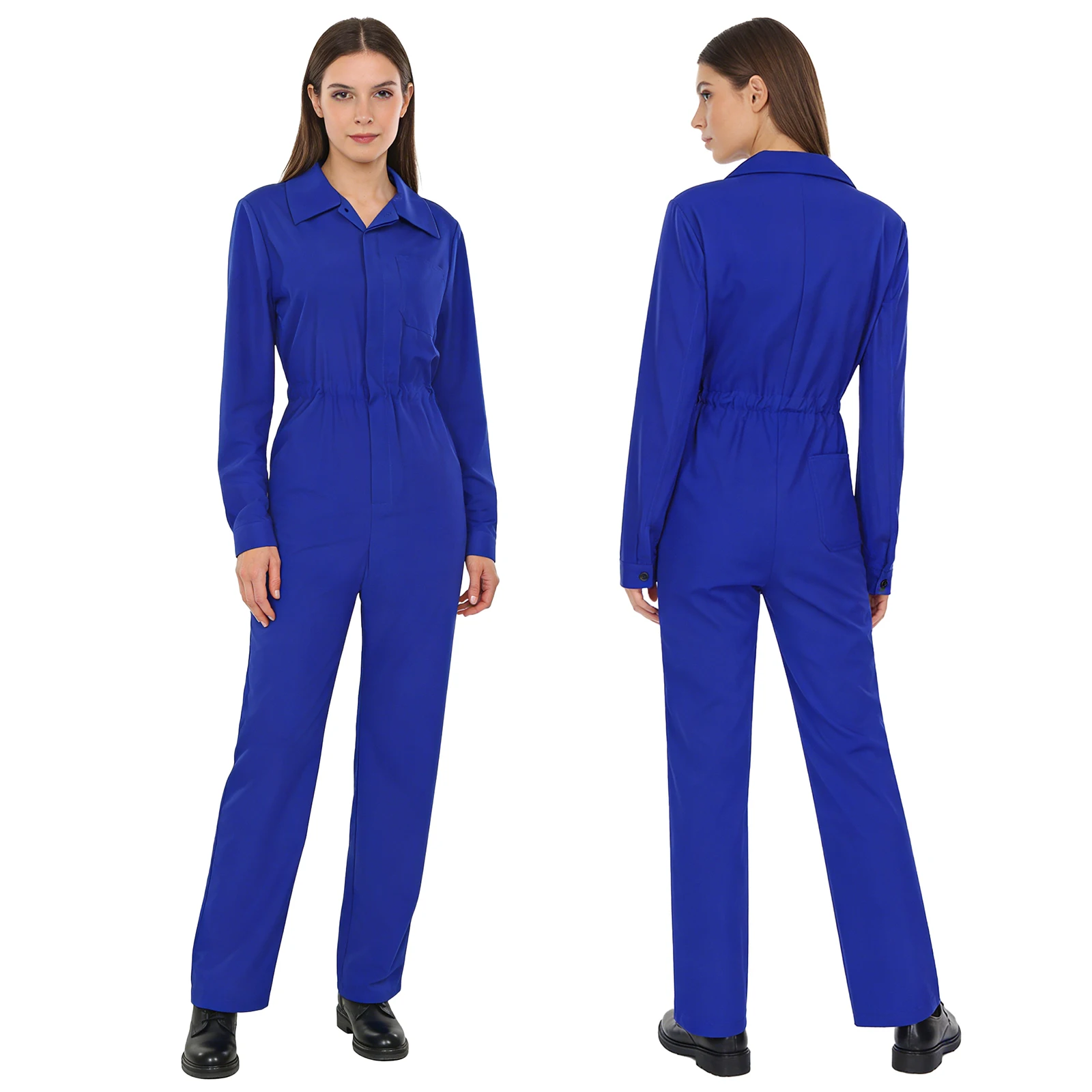 

Женский однотонный комбинезон-ромпер с отложным воротником, длинными рукавами и пуговицами, модный повседневный рабочий комбинезон, флисовый костюм