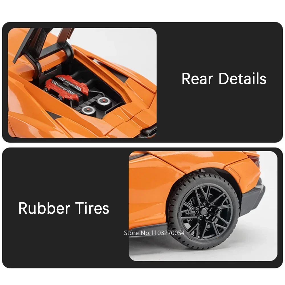 Revuelto – jouets SCV12, modèle de voiture en alliage moulé sous pression, scars de sport, son et lumière, traction arrière, 4 portes ouvertes, corps métallique, ornement de pneu en caoutchouc, 1:24