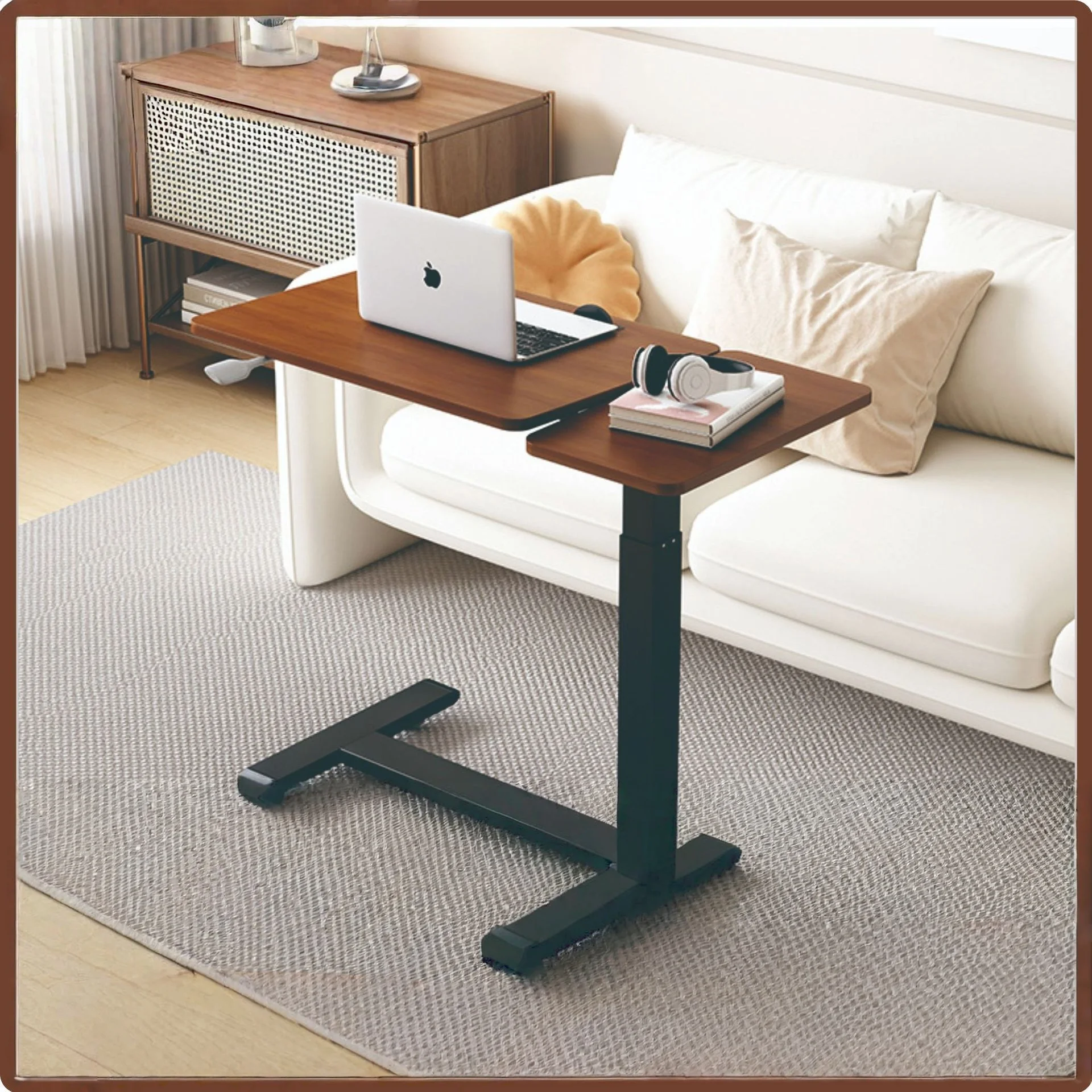 Pneumatic lift table, movable bedside small square table, height-adjustable table