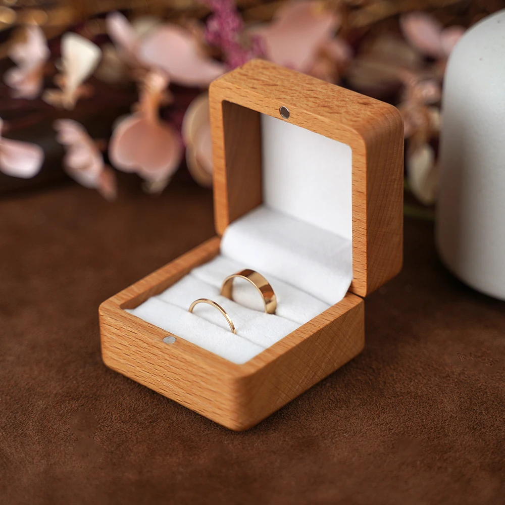 Caja de madera para anillos de compromiso, almacenamiento de ceremonia de boda, propuesta portátil, estuche de cuentas, regalo de boda rústico para