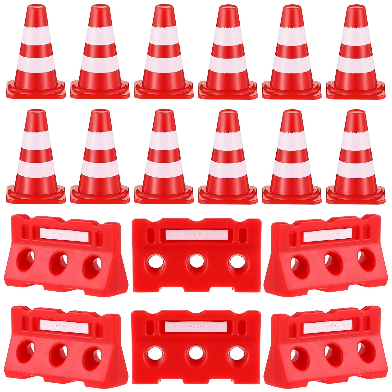 

24Pcs Cognition Plastic Emblems Street Scene Model Road Signs Road Block Fences Tiny Traffic Cones Fences Road Signs