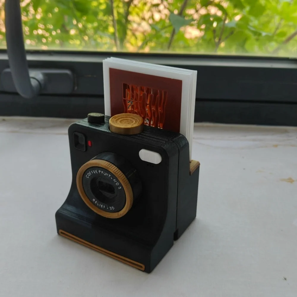 Funny 3D Printed Latte Camera Vintage Look Replaceable Cards DIY Latte Art Camera Tool One Touch Press Food Safe