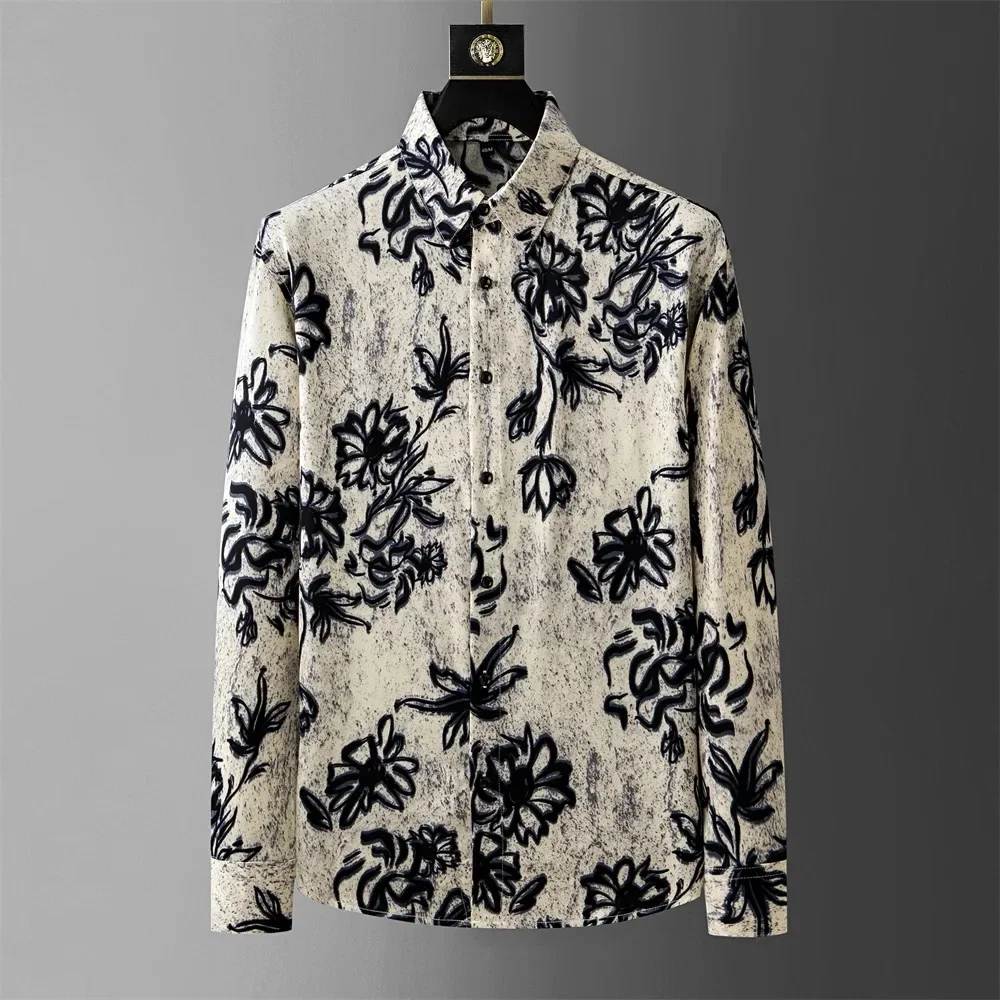 Luxury printed shirt men's long sleeved casual shirt, high-quality, fashionable and trendy, high-end Korean men's clothing XS-6X