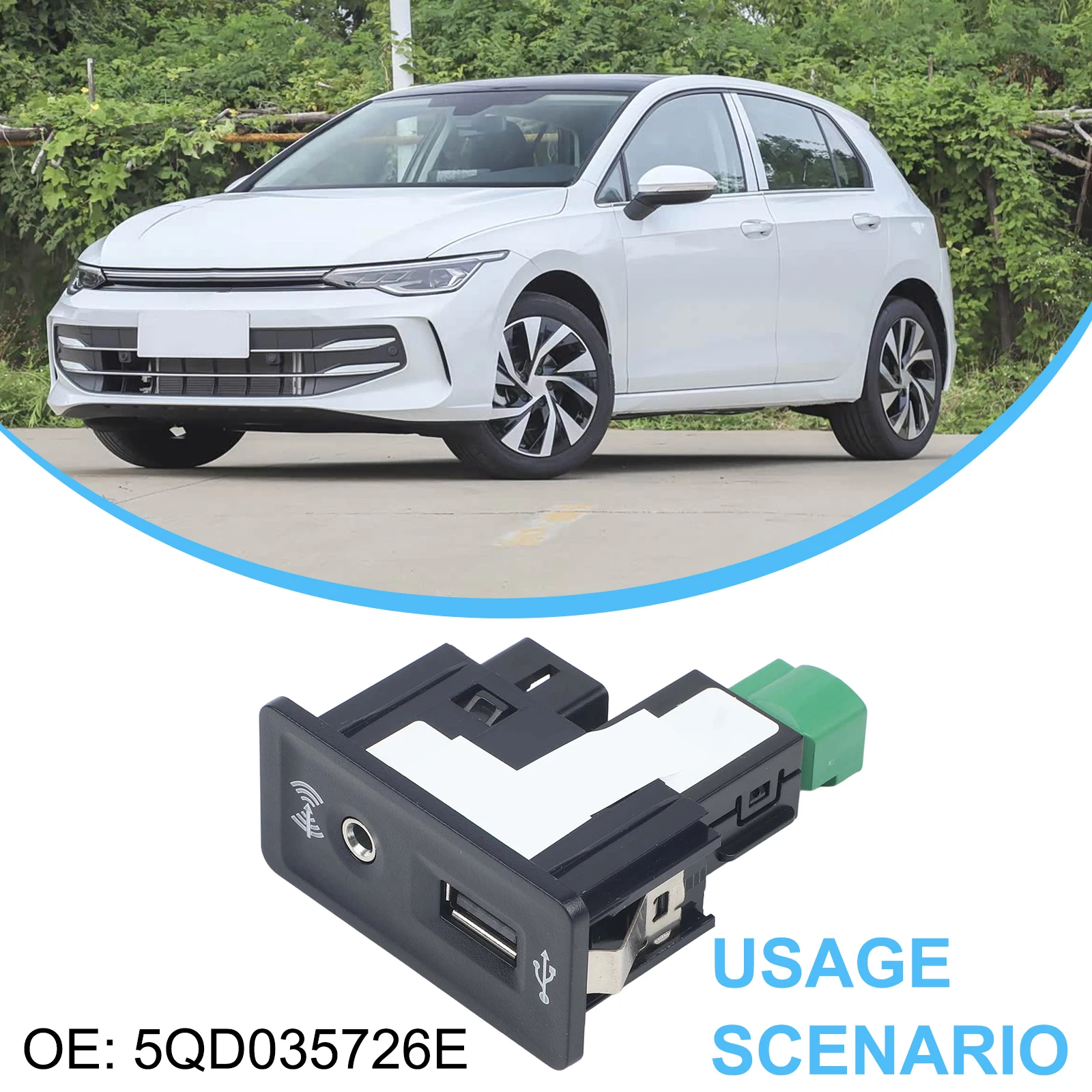AUX USB Socket Adaptation Solution for VW\'s Vehicle Lineup including For MK7 & For Touran with part number 5Q0035726E