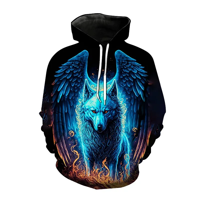 

2023 New 3D Animal Wolf Printed Hooded Sweatshirts Men Fashion Casual Oversized Pullover Hip Hop Harajuku Streetwear Hoodies