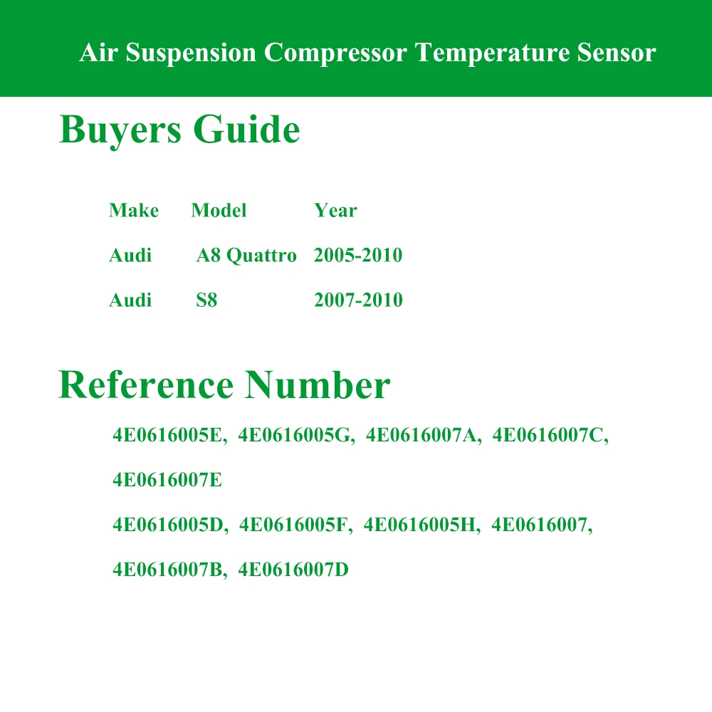 Air Suspension Compressor Temperature Sensor for 2004-2010 Audi A8 Quattro D3, S8 D3 Saloon Pneumatic without Sports Suspension