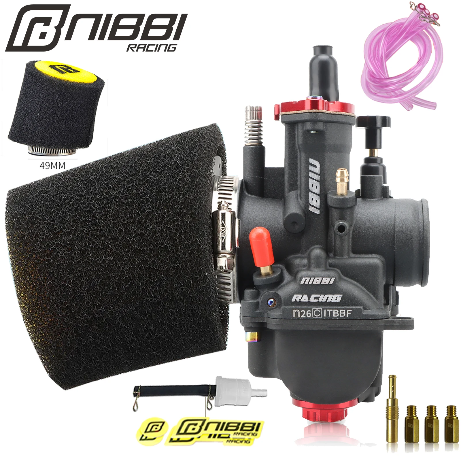 NIBBI Motorcycle PWK 24/26/28mm Carburetor Power Jet Foam Air Filter Kit for Yamaha KTM Suzuki Pitbike 250cc Racing Motorcycle