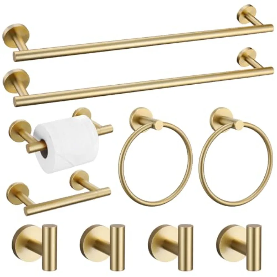 

10 Pieces Brushed Gold Bathroom Hardware Towel Bar Set for Bathroom Wall 23.6Inch Bathroom Accessories Set Upgraded Bathroom To
