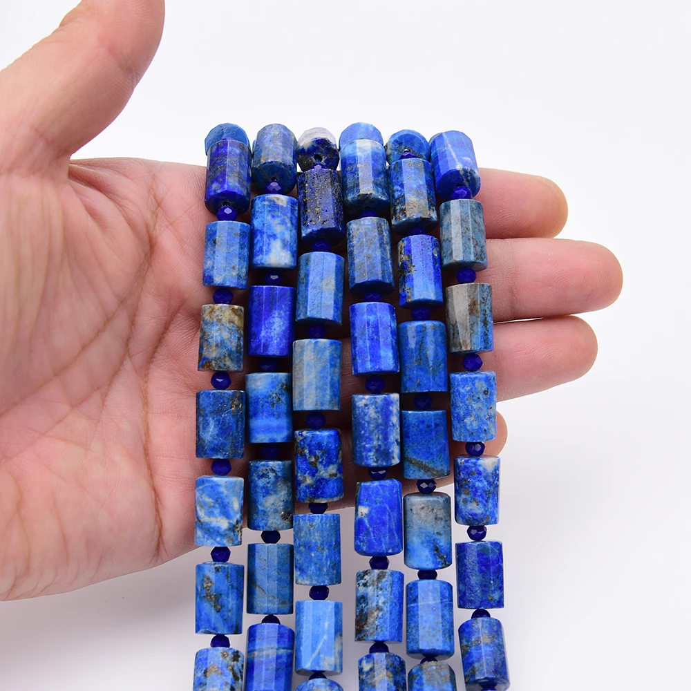 APDGG 10x15mm Natural Blue Lapis lazuli Stone Cutting Cylinder Loose Beads 15.5