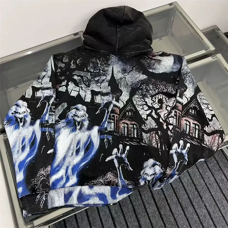 صور حقيقية VALLEY سترات كبيرة الحجم للرجال والنساء من القطن الخالص بغطاء للرأس باللون الأخضر الأمريكي العتيق